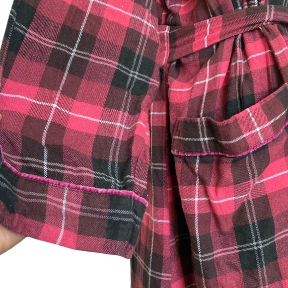 SOLD Eileen West plaid tartan black Pink Christmas long Robe cotton Classic L - Picture 11 of 17